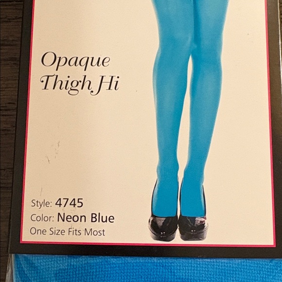 NWT [Music Legs] Neon Blue Opaque Thigh High Tights Nylons Women’s OS 90-165 lbs - Picture 4 of 7